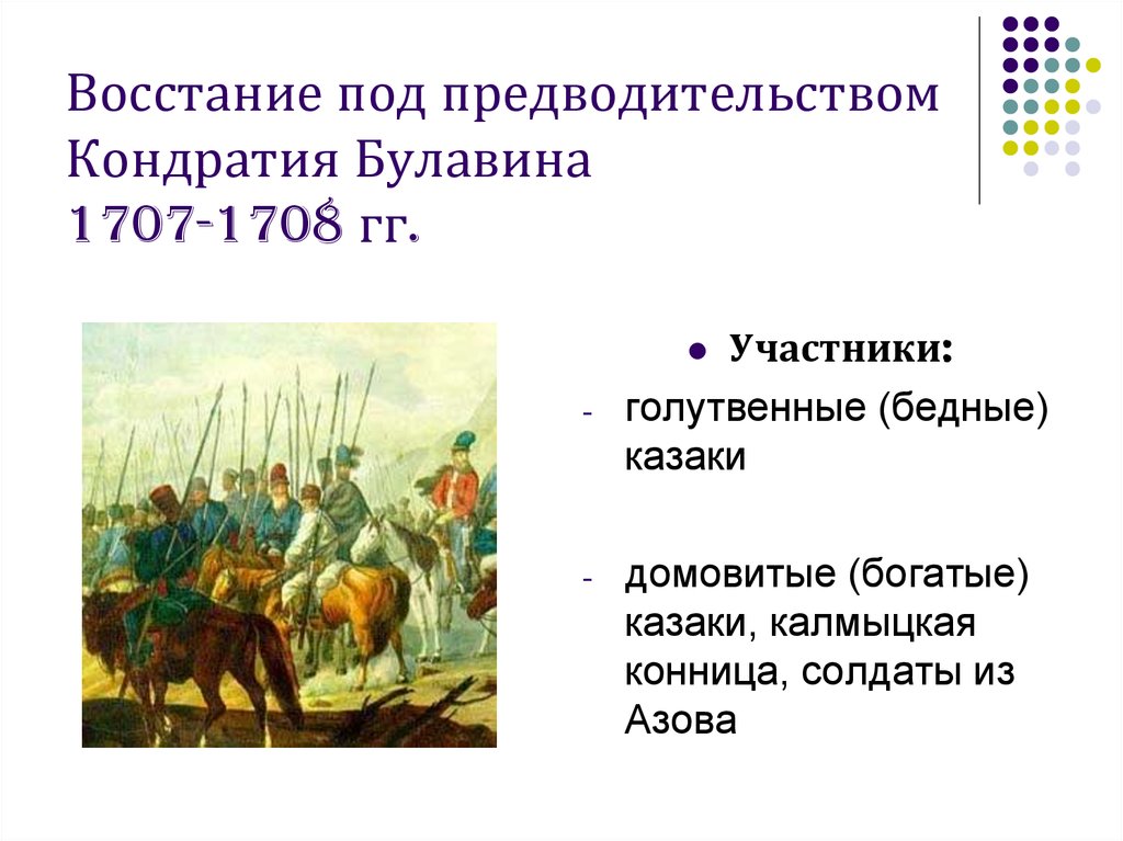 Под предводительством. Восстание Кондратия Булавина 1707-1708. Восстание Кондратия Булавина 1707-1708 таблица. 1707 Восстание Кондратия Булавина. Восстание под предводительством Булавина.