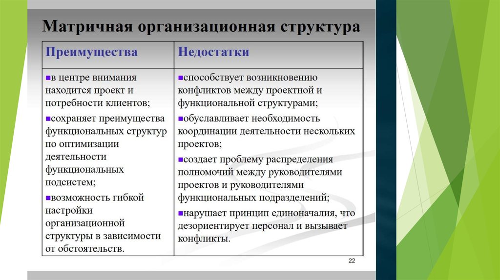 Преимущества и недостатки линейной структуры управления. Преимущества матричной организационной структуры.