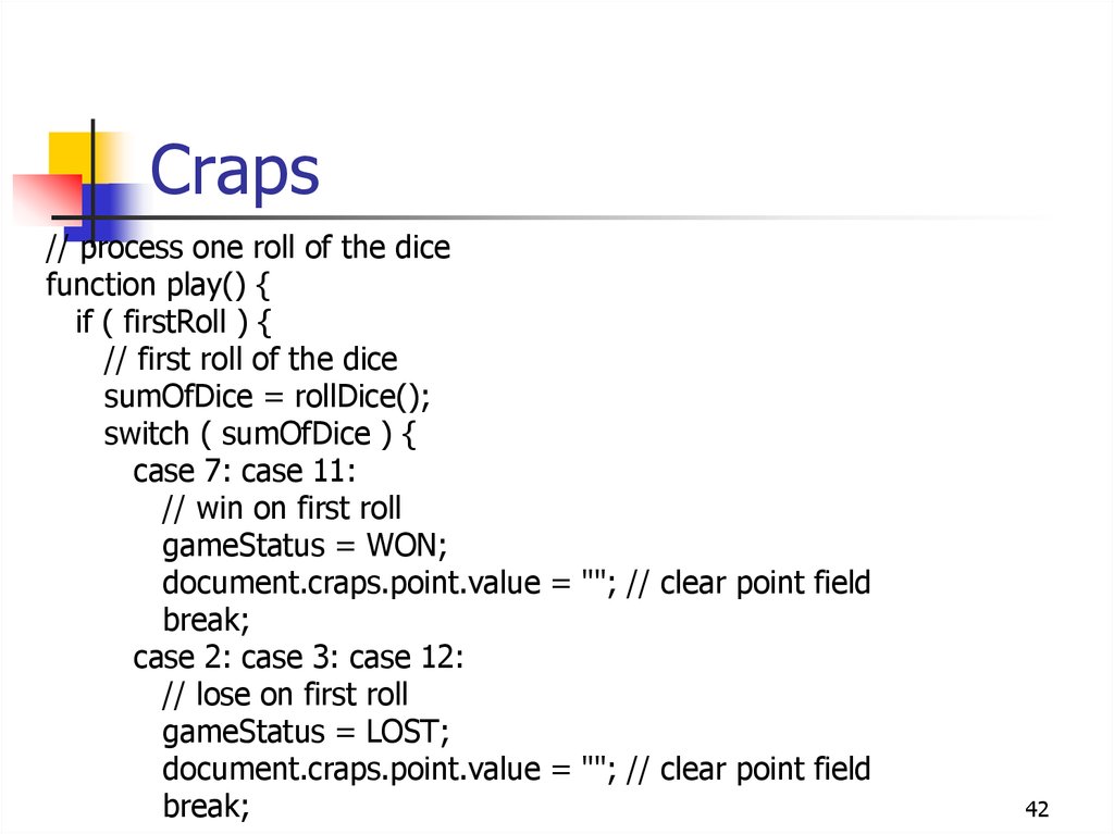 Craps javascript