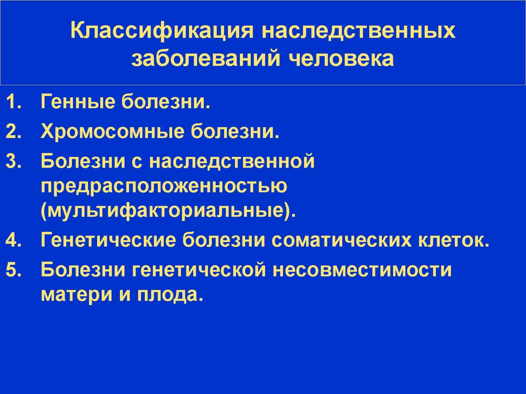 Классификация наследственных заболеваний схема