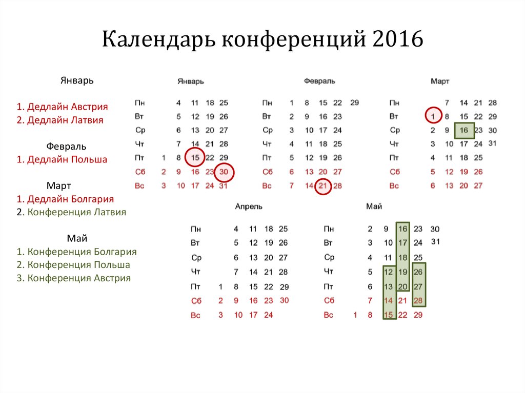 Календарь конференций 2016