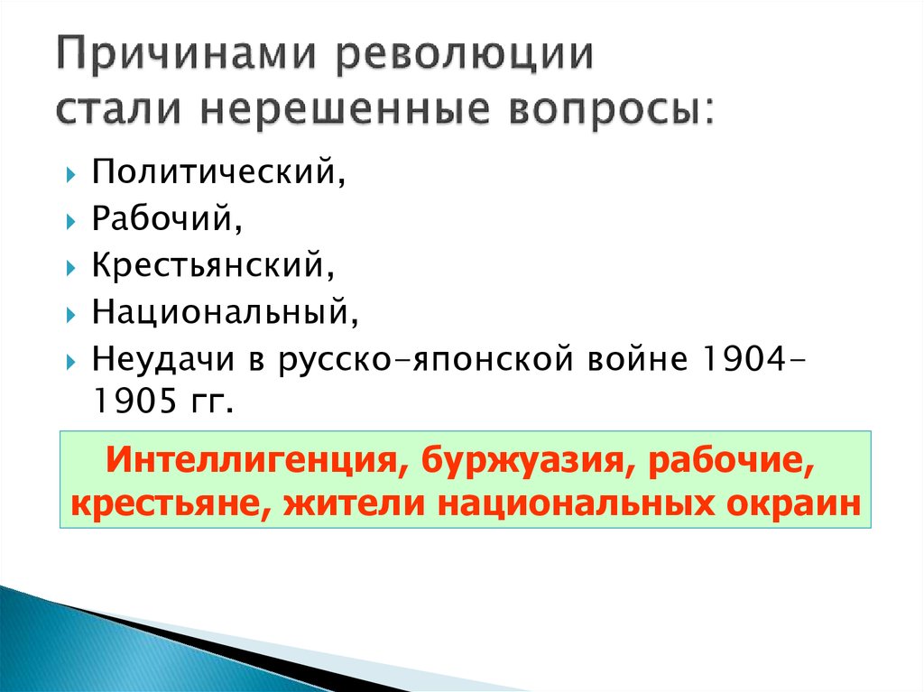 Причинами первой русской революции стали