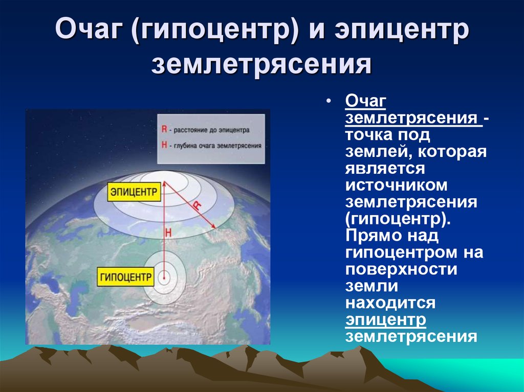 Очаг землетрясения на картинке