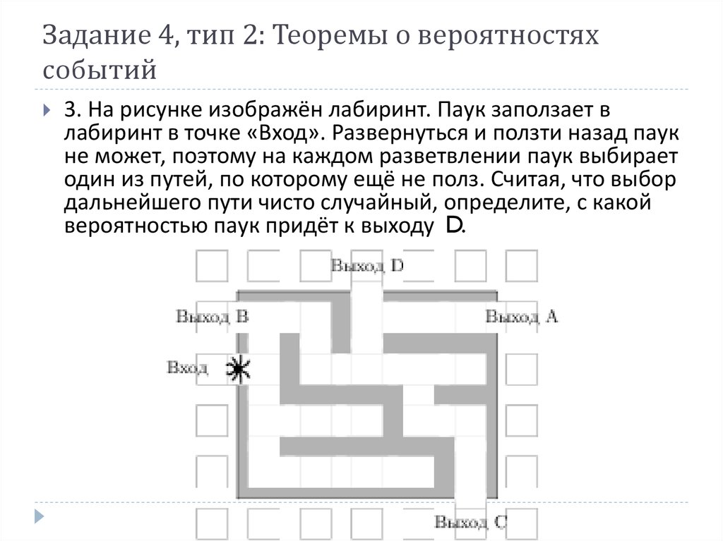 На рисунке изображен лабиринт паук заползает в лабиринт в точке вход развернуться и ползти