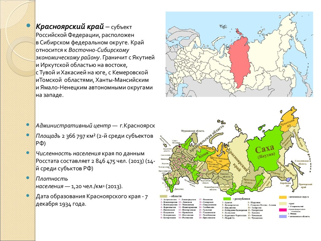 Красноярский край сколько. Субъекты Красноярского края на карте России. Субъекты Красноярского края. Красноярский край субъект Российской Федерации экономический. Восто Сибирский субъект РФ.