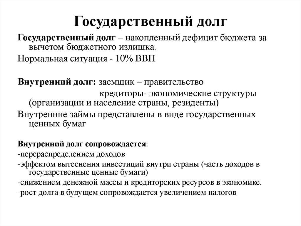 Федеральный государственный долг. Решение роста дефицита госбюджета.