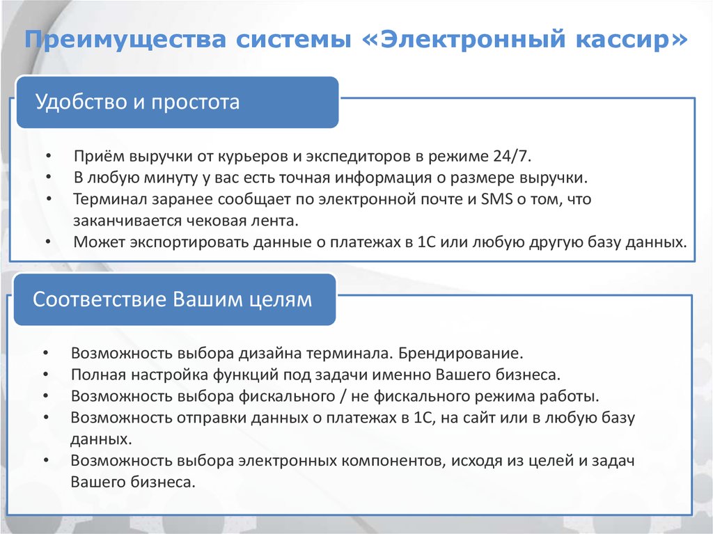 Правильно выбрать электронные. 10 Преимуществ системы. Терминальная выручка.