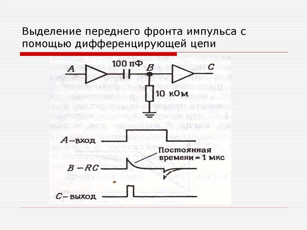 Выделенный на схеме. Формирователь импульса по переднему фронту. Схема детектирования фронта сигнала. Схема выделения фронта импульса. Формирование коротких импульсов по фронту и спаду.