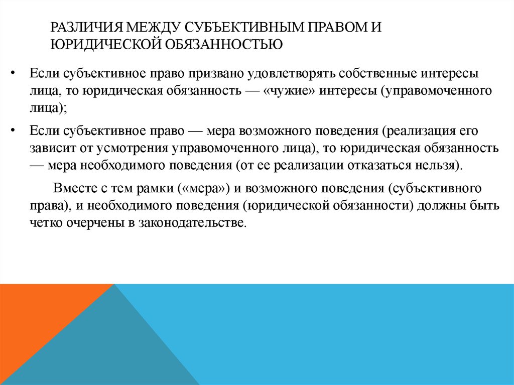 Связь между субъективными правами и юридическими