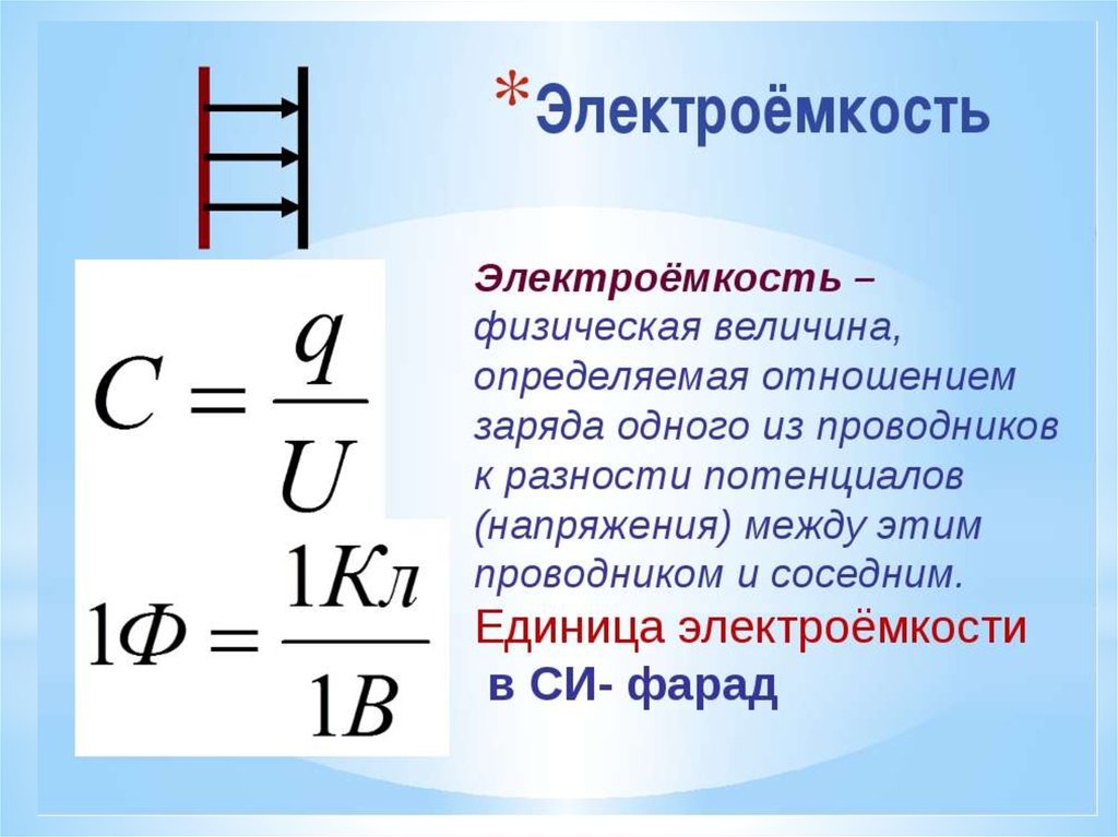 Емкость конденсатора. Электрическая ёмкость конденсатора формула. Электрическая емкость физика формулы. Емкость конденсатора физика. Емкость конденсатора формула единицы измерения.