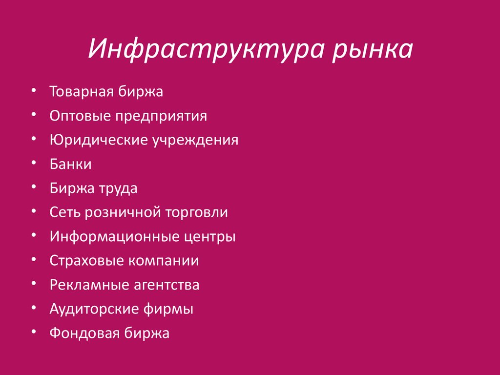 Инфраструктура рынка. Элементы инфраструктуры товарного рынка.