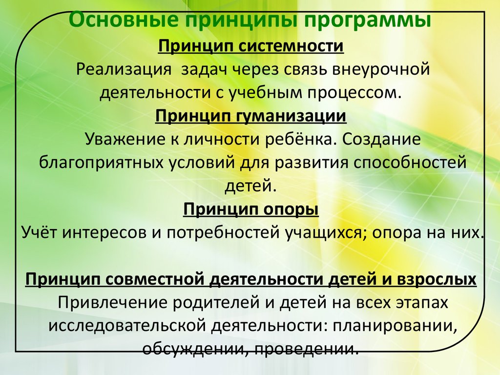 Основные принципы программы