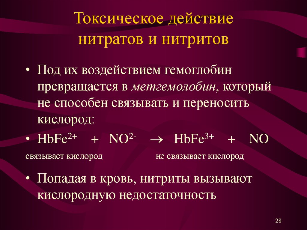 Характеристика нитритов. Токсическое действие нитратов и нитритов. Механизм токсического действия нитратов. Токсичность нитритов. Механизм действия нитритов.