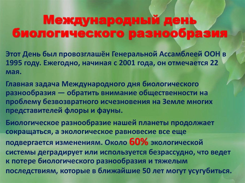 Проблема утраты биологического разнообразия презентация