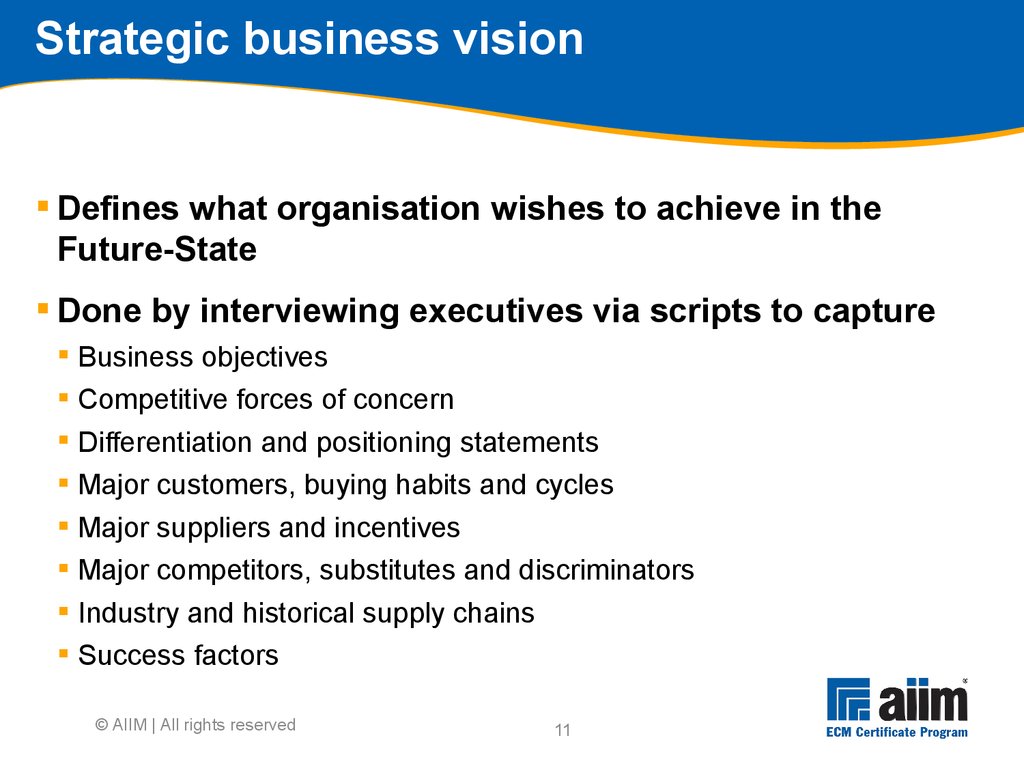 Strategic business vision