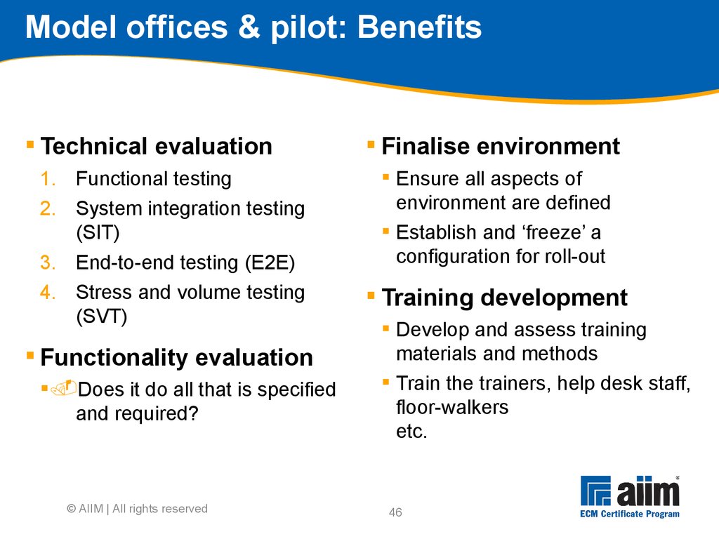 Model offices & pilot: Benefits
