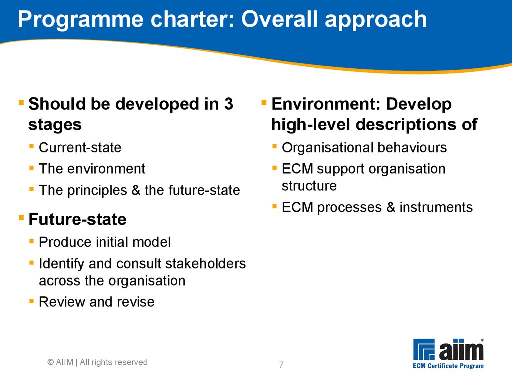 Programme charter: Overall approach