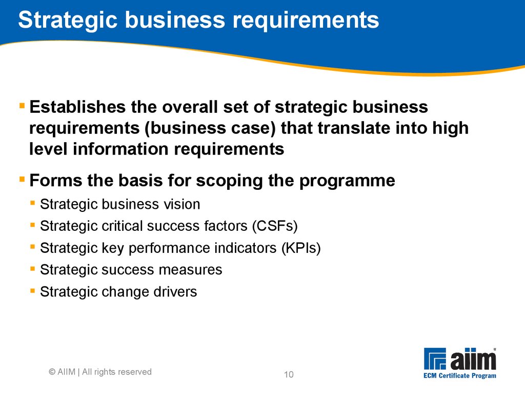 Strategic business requirements