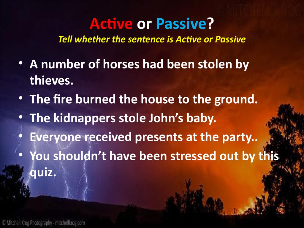 Active or Passive? Tell whether the sentence is Active or Passive
