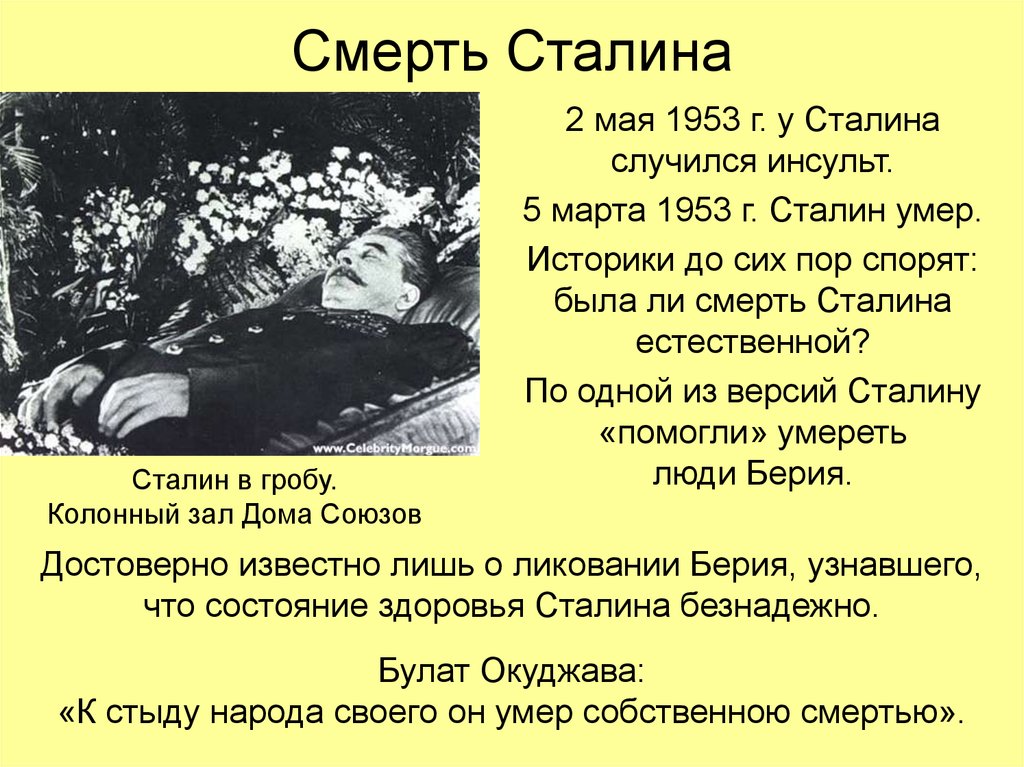 Причины и обстоятельства смерти. Причина смерти Сталина. Сталин причина смерти. Смерть Сталина презентация.