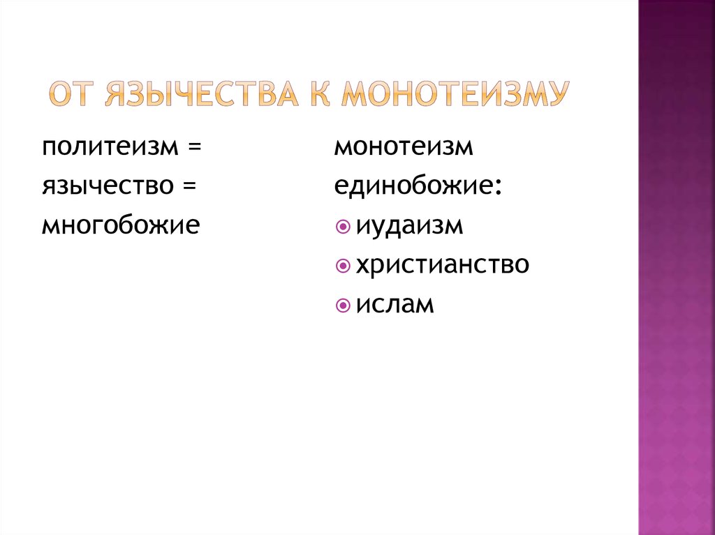 Язычество и монотеизм. Многобожие и Единобожие. Монотеизм это в истории.