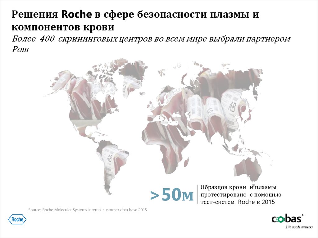 Решения Roche в сфере безопасности плазмы и компонентов крови Более 400 скрининговых центров во всем мире выбрали партнером Рош