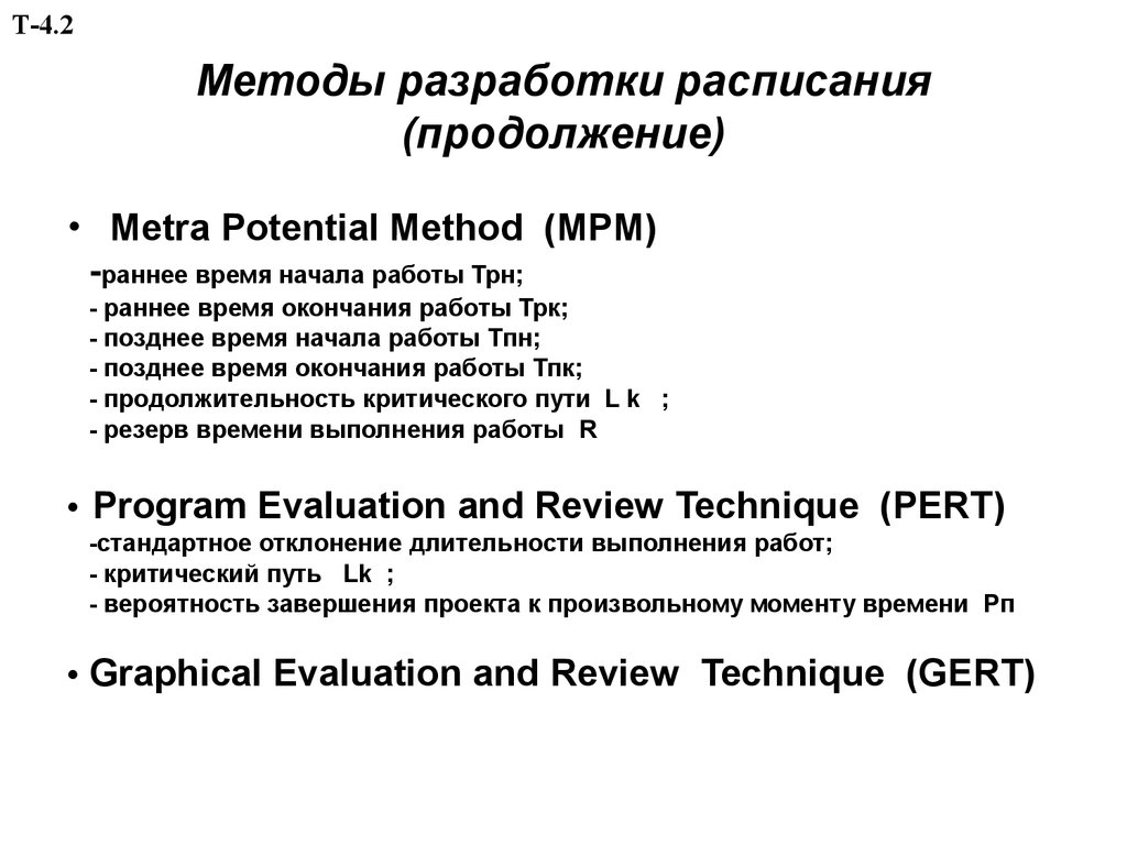 Методы разработки расписания проекта