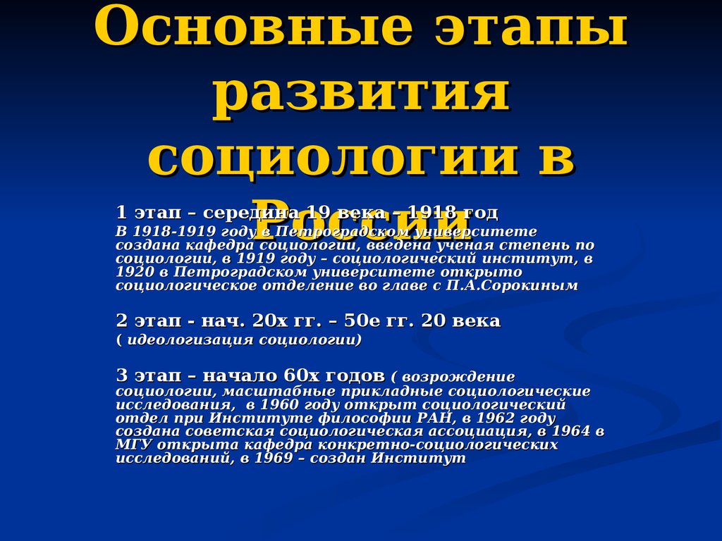 Основные этапы развития социологии в россии презентация