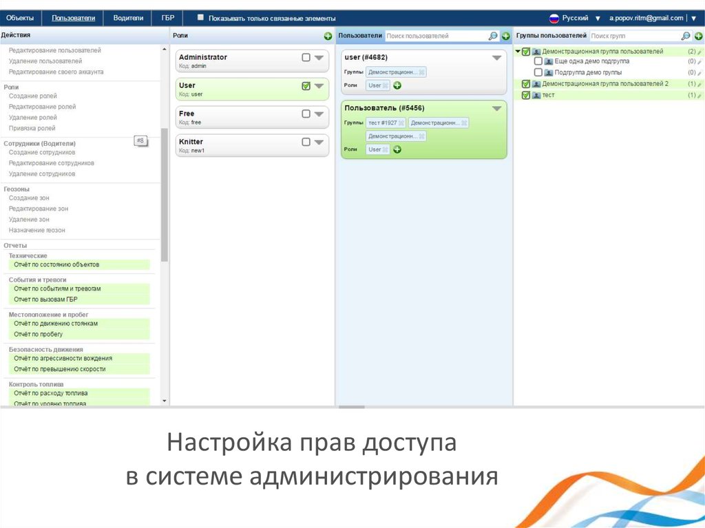 Настройка прав доступа в системе администрирования