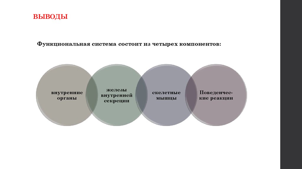 Данная система состоит из. 4 Функциональные подсистемы организма. Компоненты с выводами. Компоненты заключения. Под функциональными системами организма понимают:.