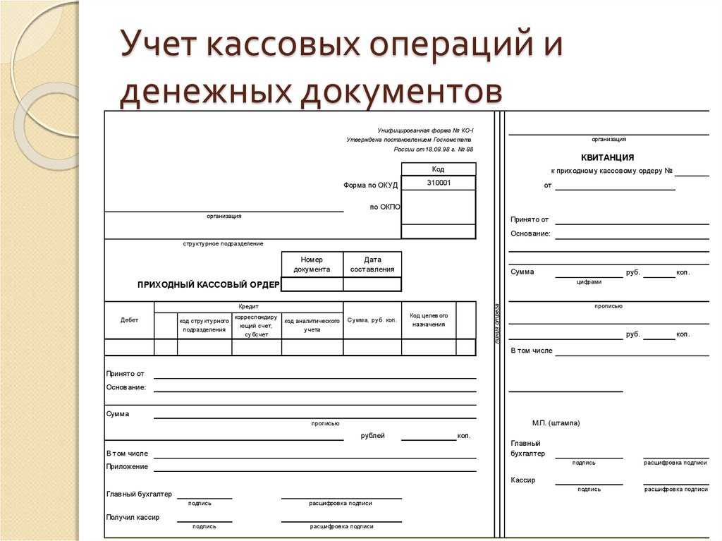 Образец бланк приходно кассовый ордер бланк