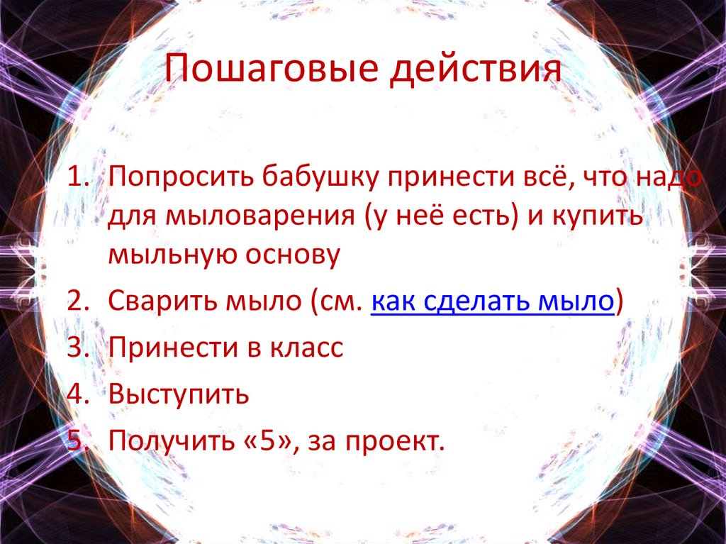 Пошаговые действия