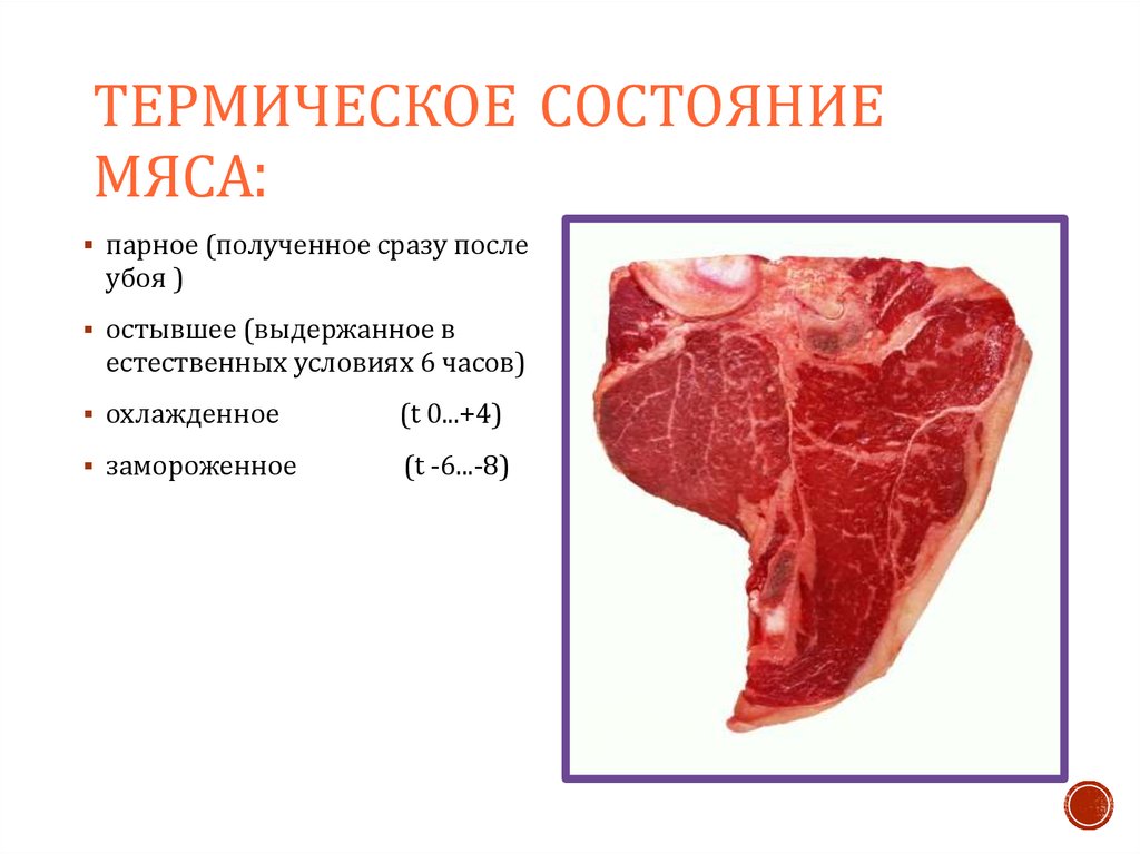 Распределите названия термических состояний мяса в зависимости от температуры с картинками