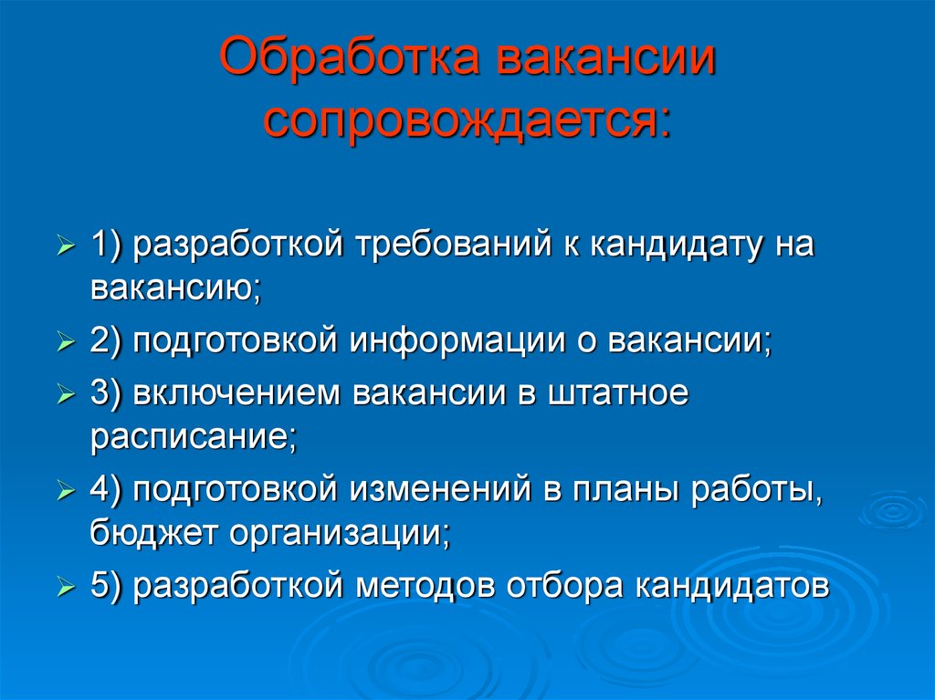 Методы привлечения кандидатов на вакансию. Обработка вакансий.