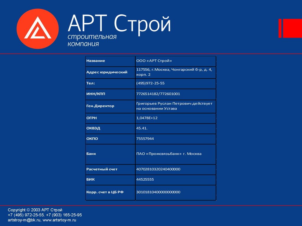 Строительная компания «АРТ Строй» - презентация онлайн