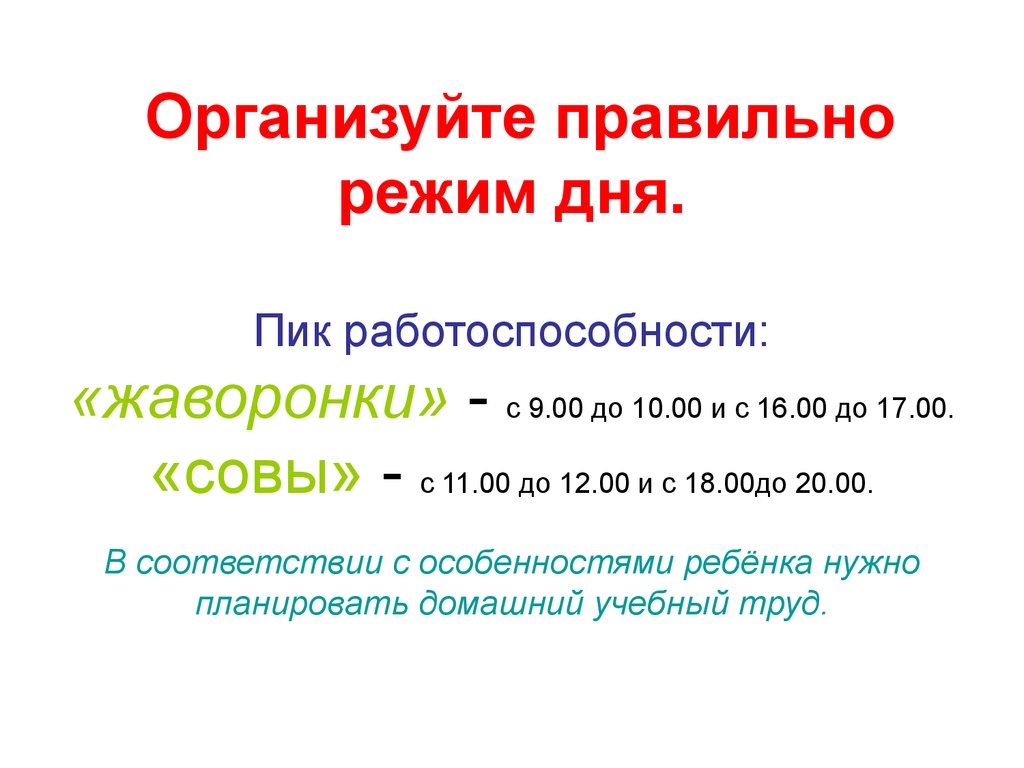 Работоспособность режим дня презентация