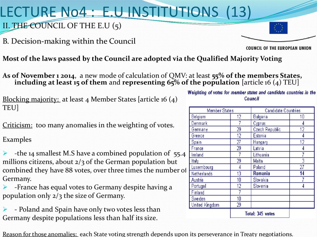 LECTURE No4 : E.U INSTITUTIONS (13)