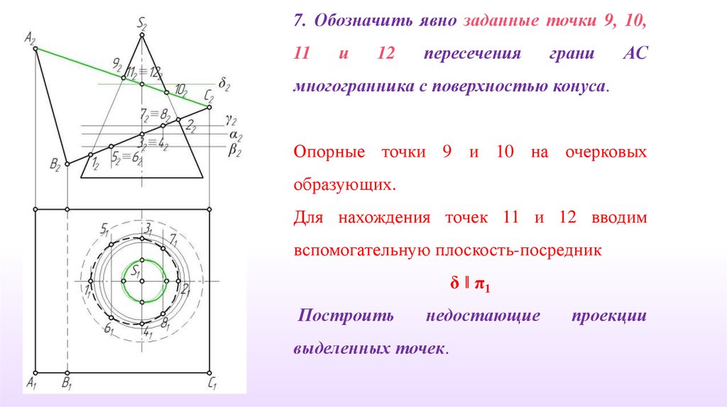 Точка пересечения грани. Опорные точки Начертательная геометрия. Характерные точки Начертательная геометрия. Опорные точки линии пересечения. Опорные точки начерталка.