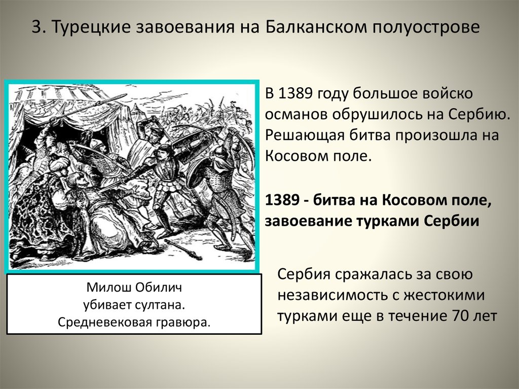 История 6 класс завоевание турками османами балканского. Завоевание османами Балканского полуострова. Завоевание турок Османов кратко. Битва на Косовом поле причины поражения.