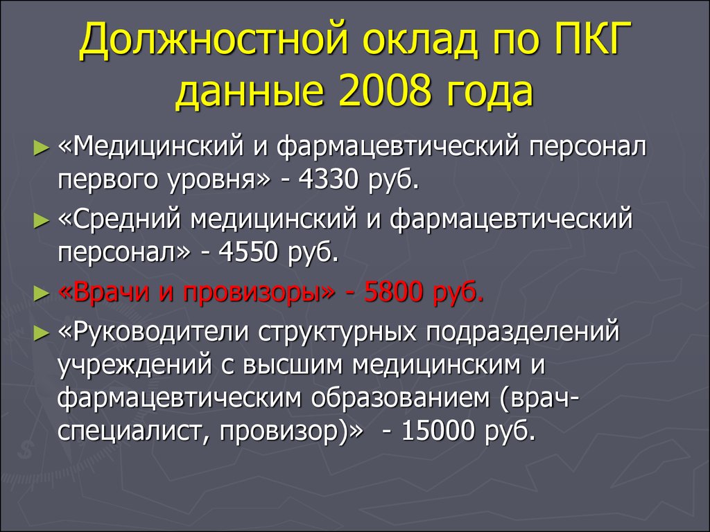 Должностной оклад по ПКГ данные 2008 года