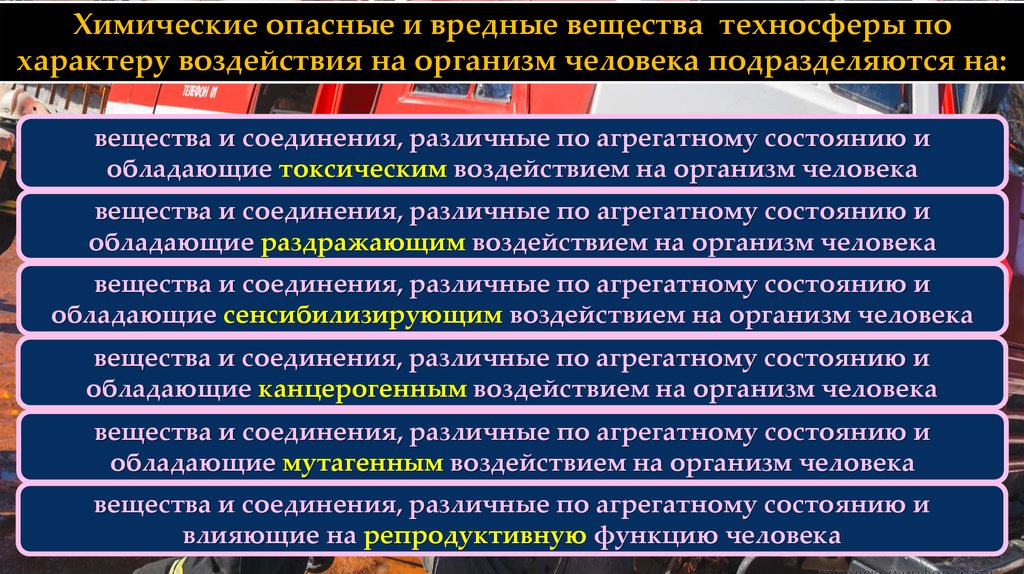 Воздействие химических веществ на организм. Опасные и вредные факторы техносферы. Опасные факторы техносферы. Химические вещества, влияющие на репродуктивную функцию человека. Характер воздействия вредных веществ на организм человека.