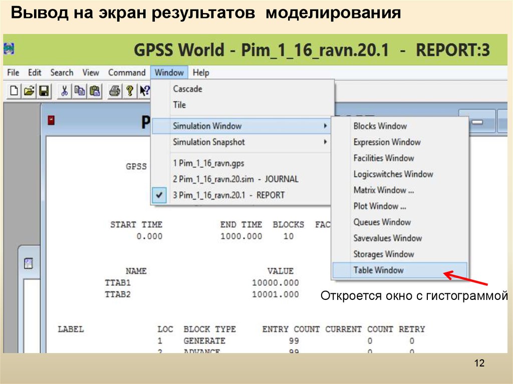 Экран результатов. Презентация GPSS. GPSS World Simulation Report. Storage GPSS. GPSS World Table.