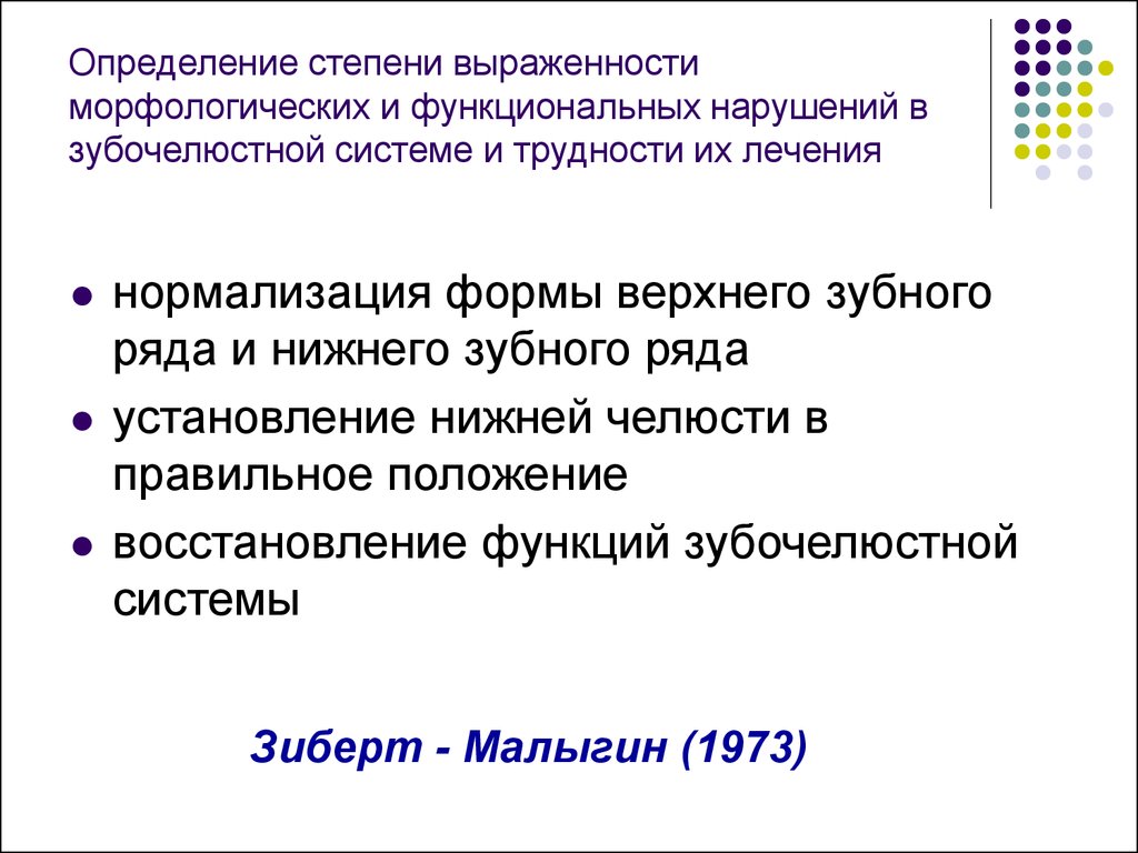 Морфологические нарушения. Морфологические нарушения зубочелюстной системы. Определение степени трудности ортодонтического лечения. Методике Зиберта-Малыгина. Таблица Зиберта Малыгина.