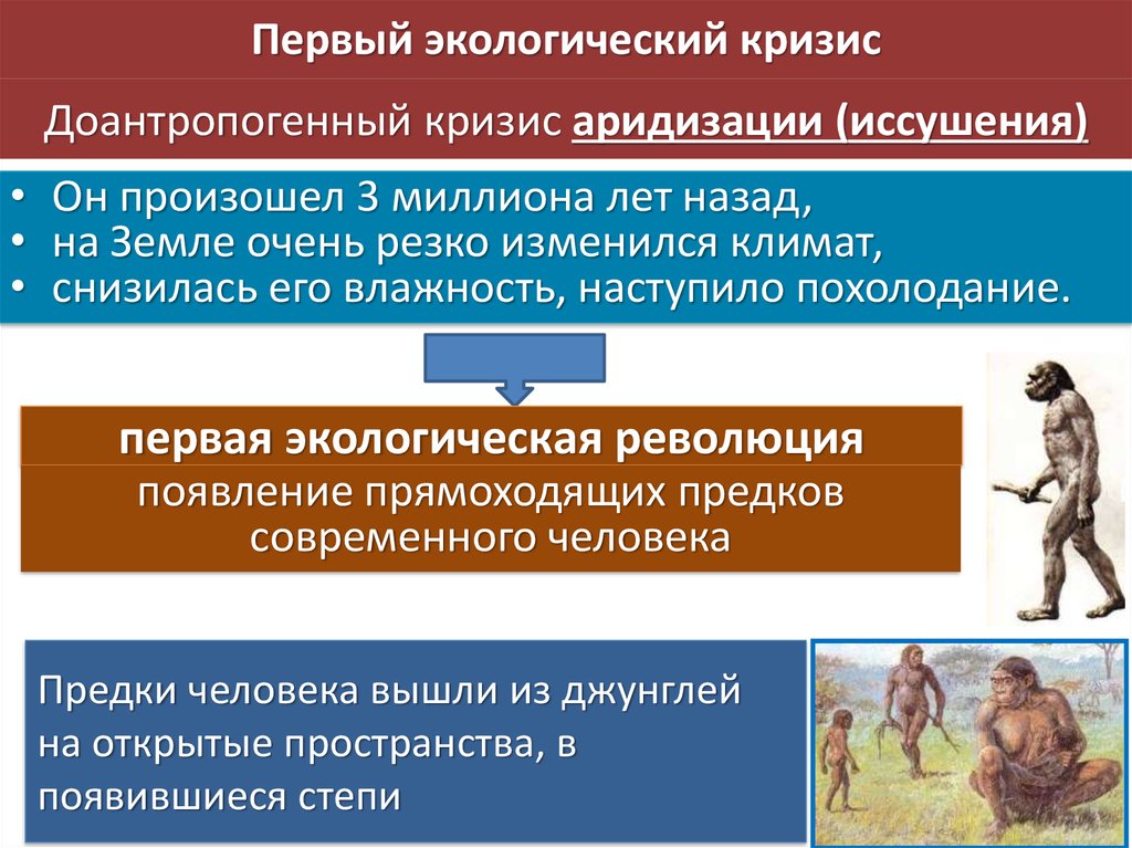 Установить временную последовательность экологических кризисов на плане с момента появления человека