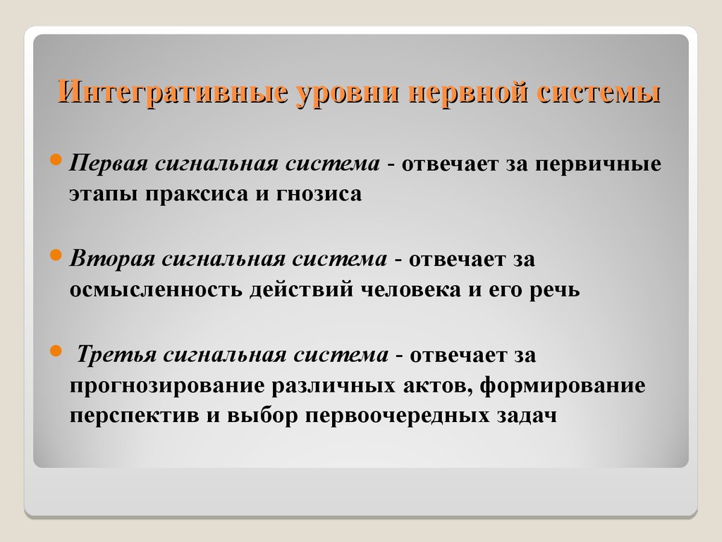 Уровни нервной системы. Интегративная роль нервной системы. Третья сигнальная система. Интегративные функции нервной системы. Функции нервной системы психология.