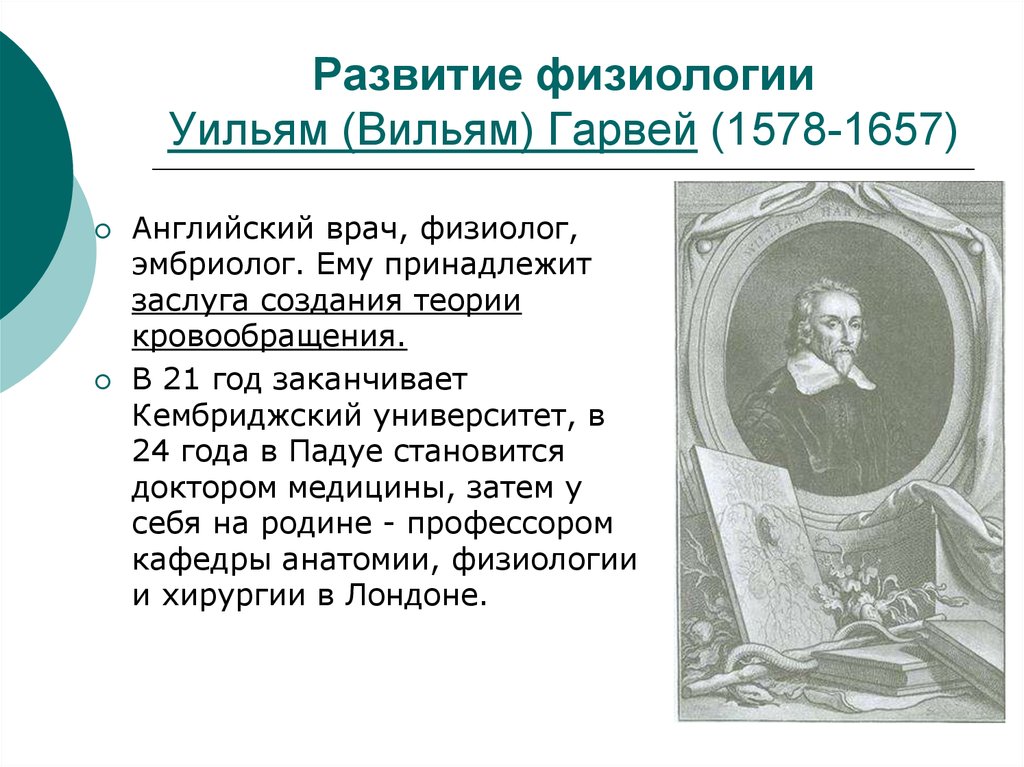 Вильям Гарвей медицина эпохи Возрождения. Уильям Гарвей английский врач, физиолог и эмбриолог. Развитие представлений о кровообращении в эпоху Возрождения.. Развитие физиологии в эпоху Возрождения.