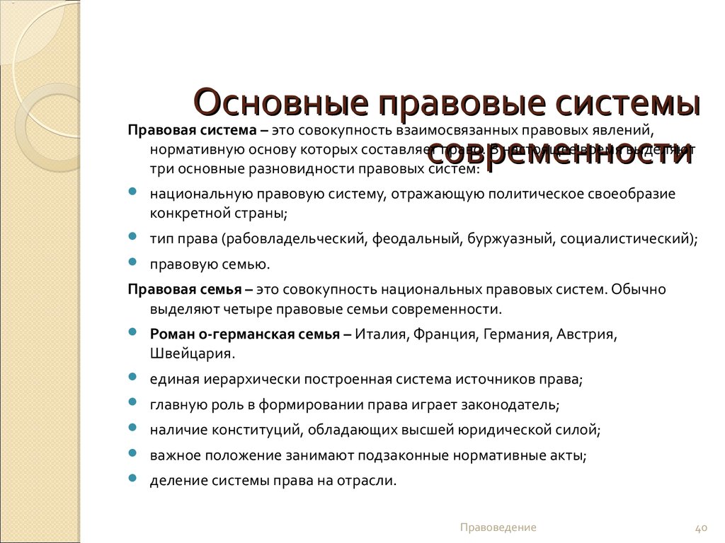 Презентация на тему основные правовые системы современности