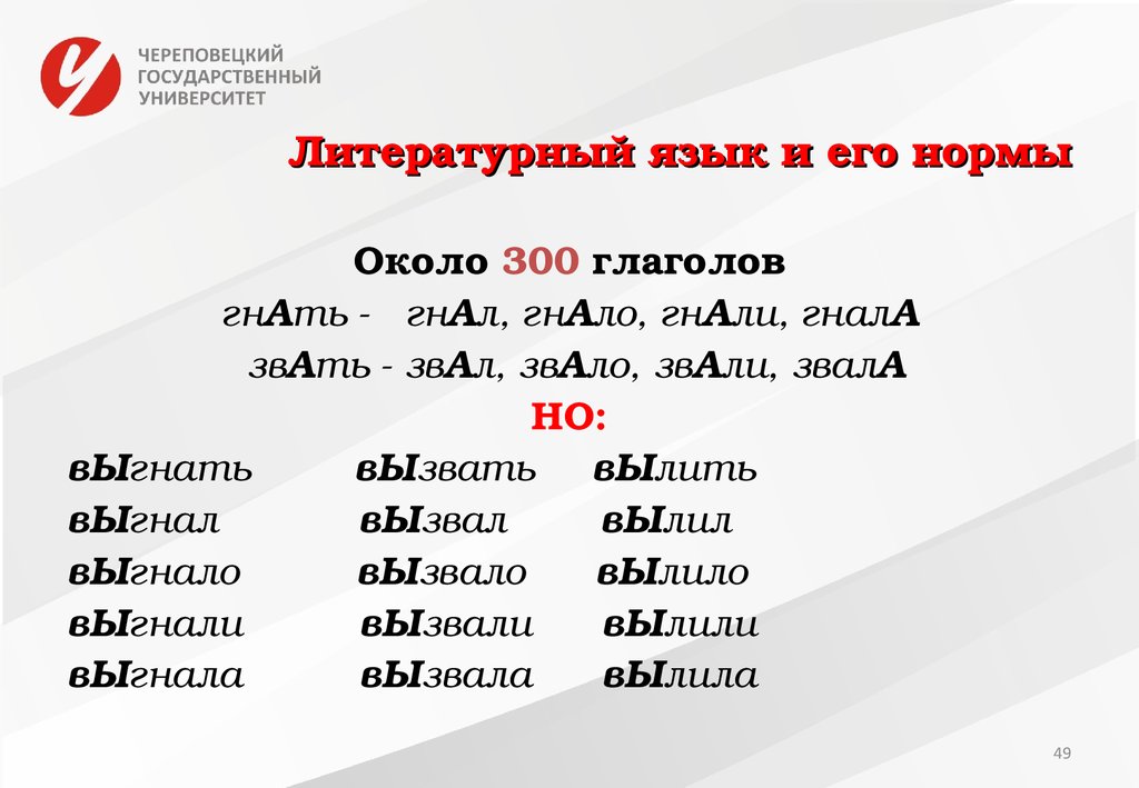 Какой язык считают литературным языком. Гнать гнал гнала гнало гнали ударение.