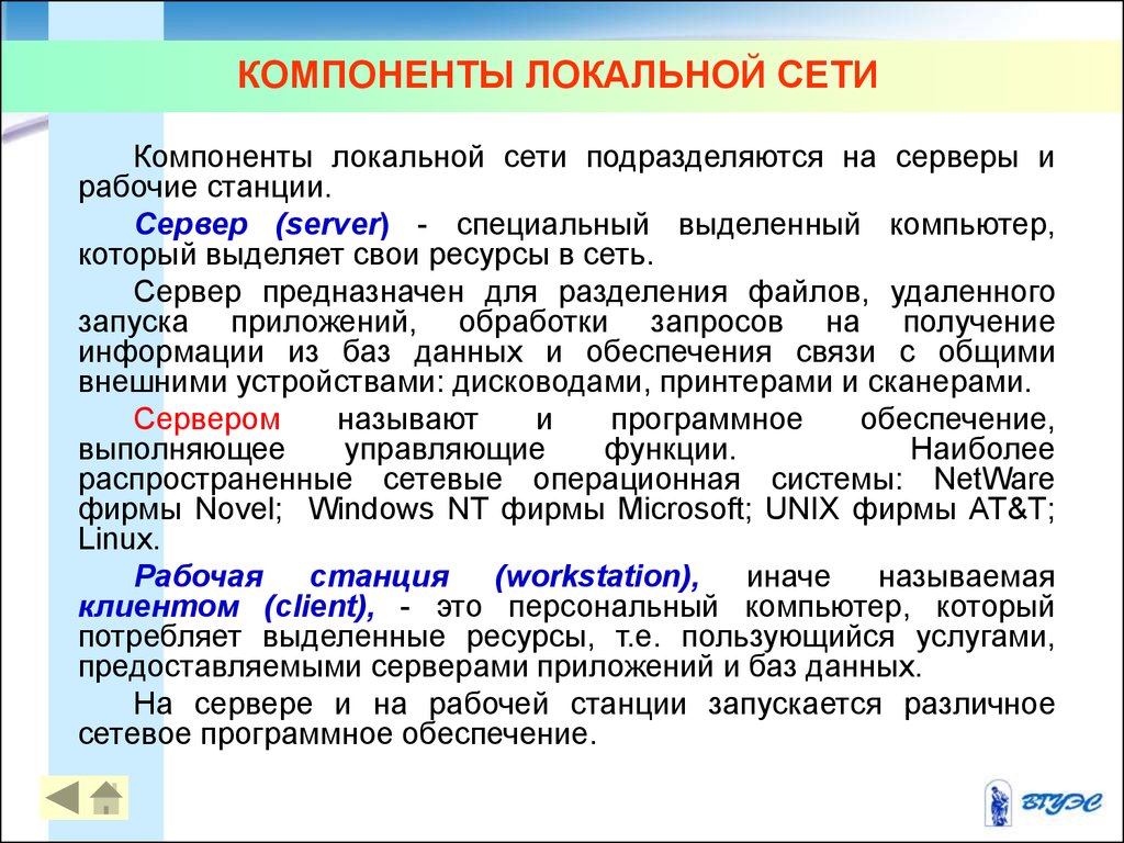 Компоненты локальной сети презентация