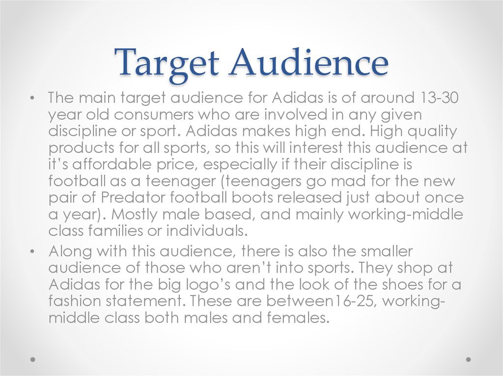 Target market hot sale of adidas